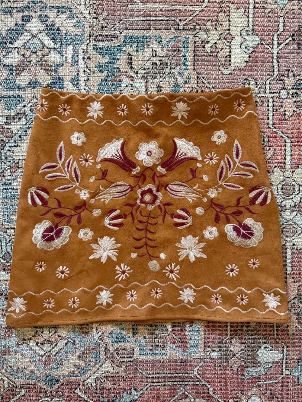 miami Rust Embroidered Floral Mini Skirt